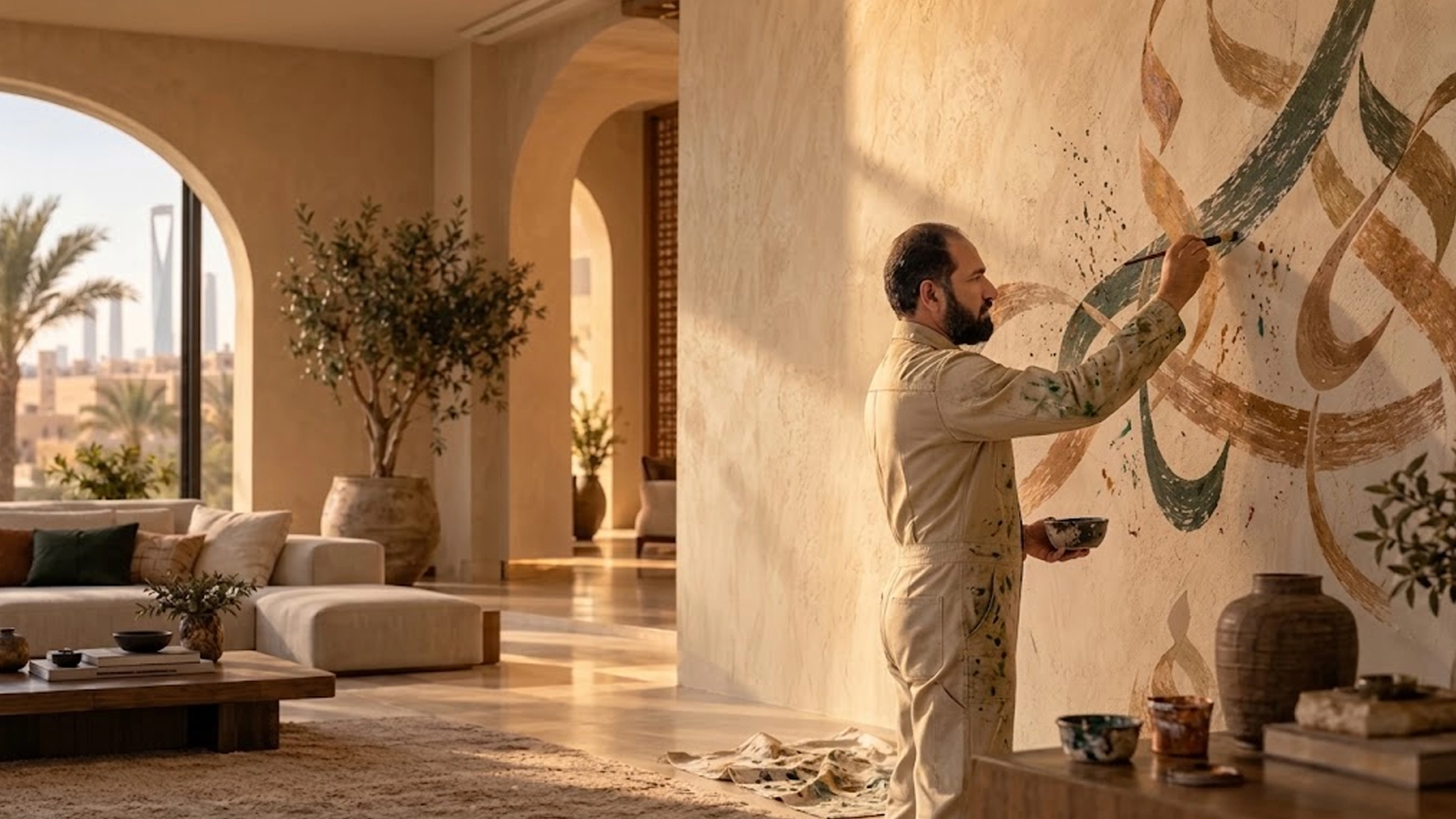 Prepared decorative wall finish in a Riyadh interior